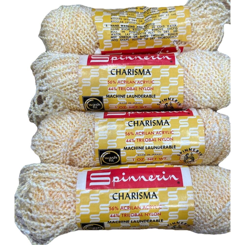 Vtg Spinnerin Charisma Yellow #1704 Lot of 4 1oz Skeins Acrylic Nylon Blend
